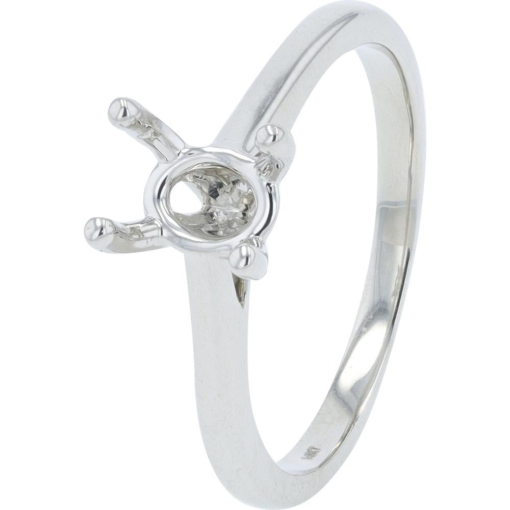 14K White Gold Four Prong Semi-Mount for 7x5mm Oval Cut Gemstone - Customizable Engagement Ring