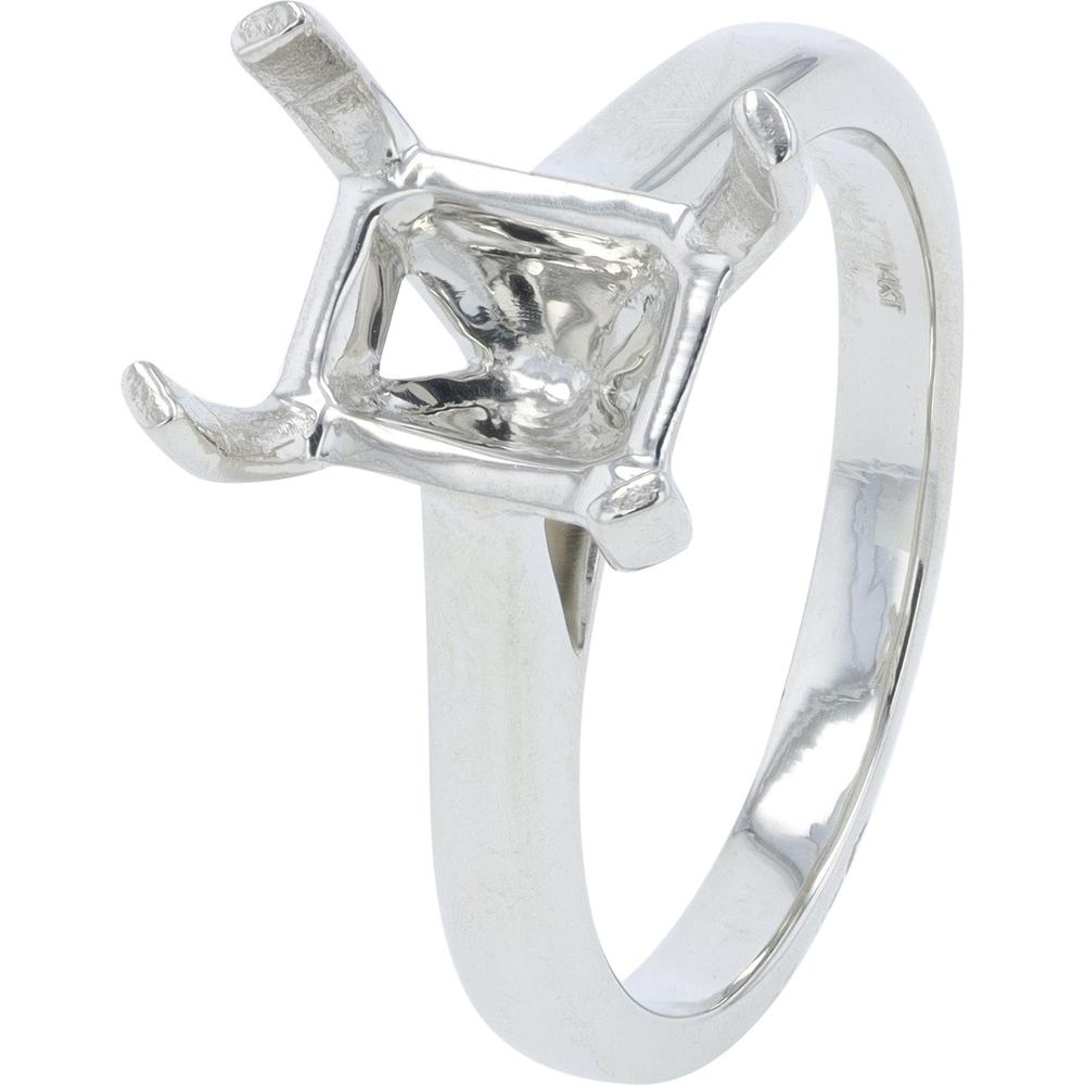 14K White Gold Four-Prong Semi-Mount Ring for 9x7mm Emerald-Cut Gem - 2.50 Carats Capacity