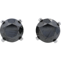 14K White Gold Four-Prong Set Round Black Diamond Stud Earrings - 3.00 Carat Total Diamond Weight