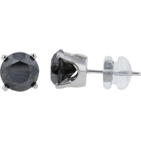 14K White Gold Four-Prong Set Round Black Diamond Stud Earrings - 3.00 Carat Total Diamond Weight