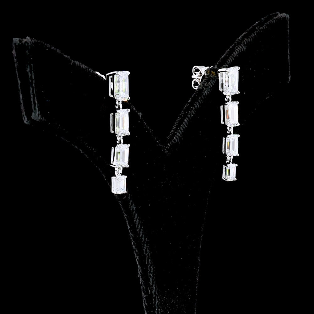 14K White Gold Four-Tier Emerald Cut Lab Diamond Hanging Earrings - 4.58 Carats Total Diamond Weight - Covaloro Fine Jewelry
