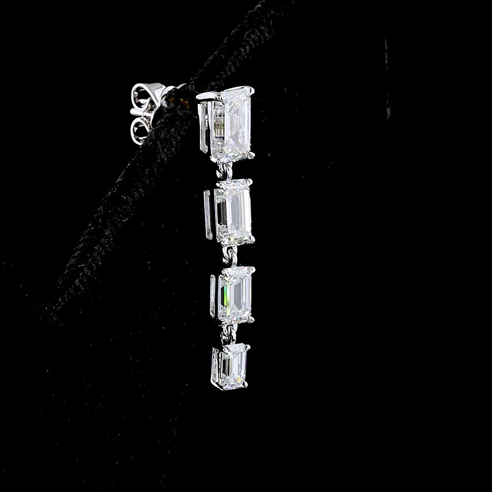 14K White Gold Four-Tier Emerald Cut Lab Diamond Hanging Earrings - 4.58 Carats Total Diamond Weight - Covaloro Fine Jewelry