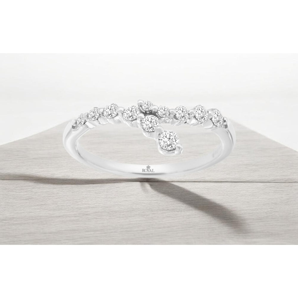 14K White Gold Free Form Bypass Diamond Ring with Round Brilliant Cut Diamonds - 0.33 Carat Total Diamond Weight - Royal Jewelry