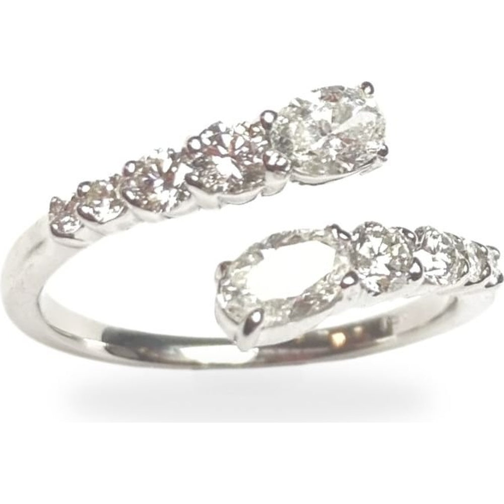 14K White Gold Free Form Bypass Fashion Ring with Prong Set Round Diamonds - 1.18 Carat Total Diamond Weight by Auriventus