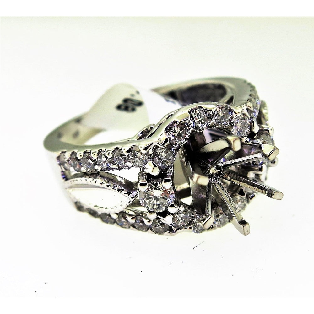 14K White Gold Free Form Bypass Semi-Mount Ring with Milgrain Detail and Round Diamonds - 1.08 Carat Total Diamond Weight by Auriventus