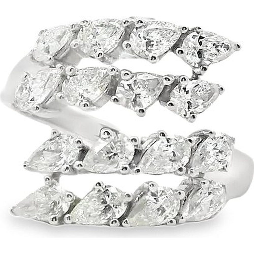 14K White Gold Free Form Cluster Fashion Ring with Pear and Round Diamonds - 2.08 Carat Total Diamond Weight by Auriventus