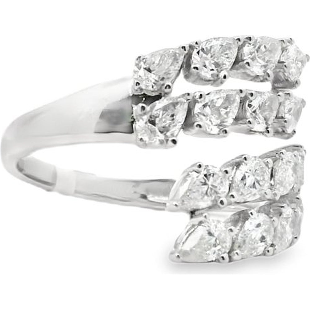 14K White Gold Free Form Cluster Fashion Ring with Pear and Round Diamonds - 2.08 Carat Total Diamond Weight by Auriventus