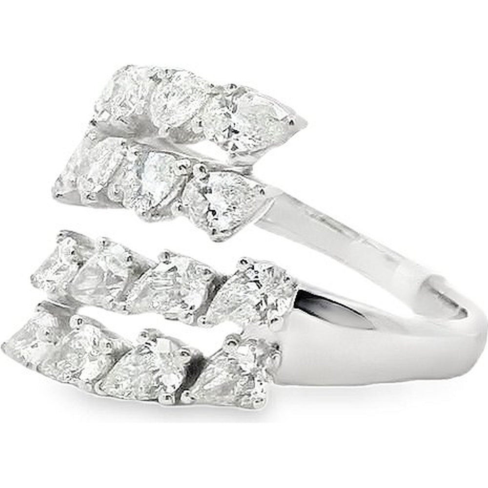 14K White Gold Free Form Cluster Fashion Ring with Pear and Round Diamonds - 2.08 Carat Total Diamond Weight by Auriventus