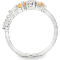 14K White Gold Free Form Cluster Fashion Ring with Pear, Cushion, and Round Diamonds and Orange Gemstones - 1.54 Carat Total Diamond Weight by Auriventus