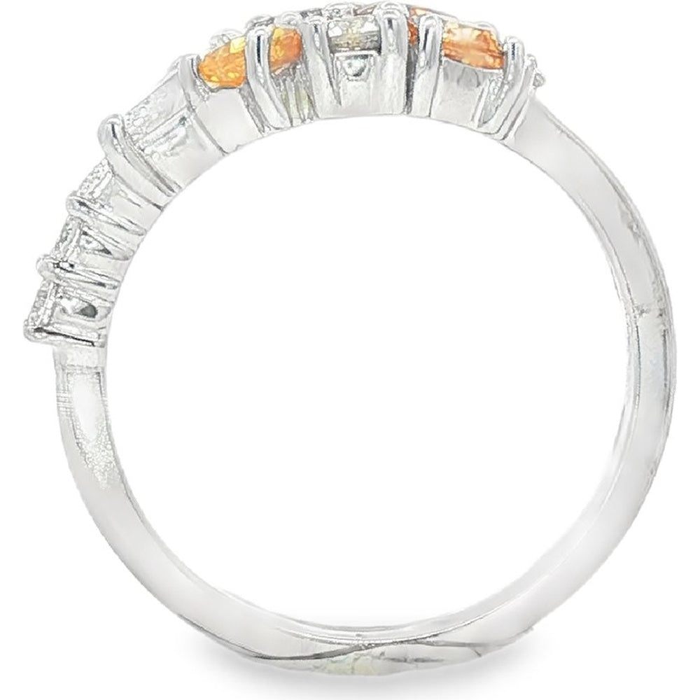 14K White Gold Free Form Cluster Fashion Ring with Pear, Cushion, and Round Diamonds and Orange Gemstones - 1.54 Carat Total Diamond Weight by Auriventus
