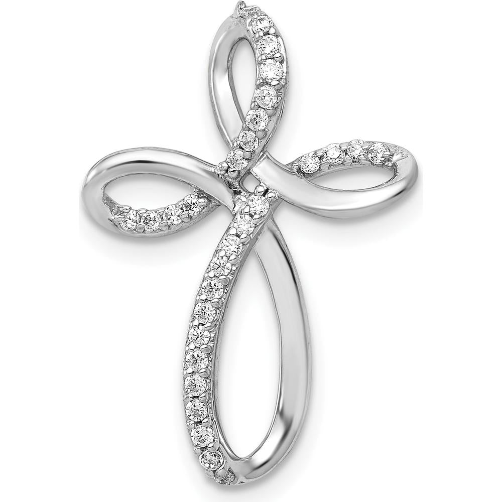 14K White Gold Free-Form Cross Omega Slide Pendant with Natural Round Diamonds - 1/6 Carat Total Diamond Weight by Monteluci Fine Jewelry