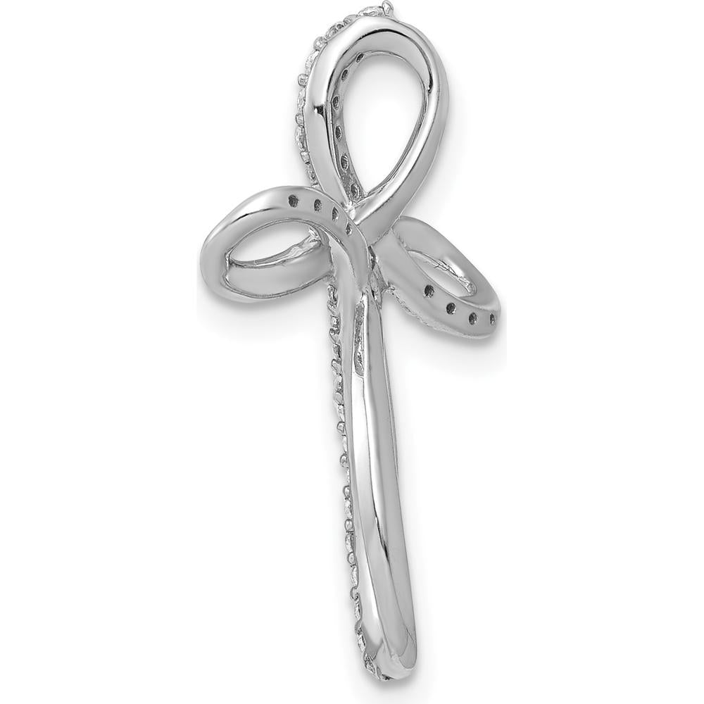 14K White Gold Free-Form Cross Omega Slide Pendant with Natural Round Diamonds - 1/6 Carat Total Diamond Weight by Monteluci Fine Jewelry
