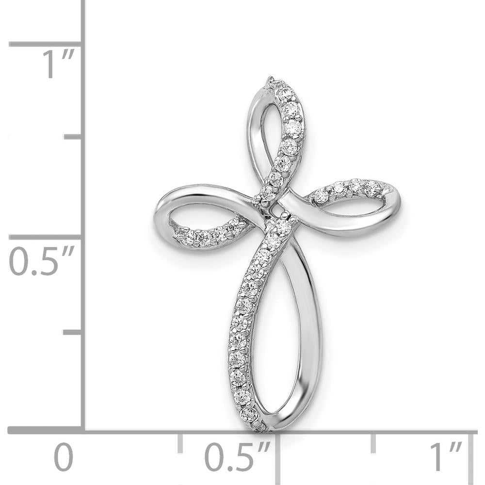 14K White Gold Free-Form Cross Omega Slide Pendant with Natural Round Diamonds - 1/6 Carat Total Diamond Weight by Monteluci Fine Jewelry