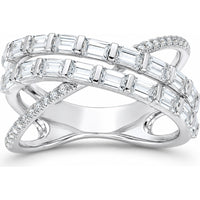 14K White Gold Free Form Crossover Ring with Bar Set Emerald Cut and Round Diamonds - 1.90 Carat Total Diamond Weight by Auriventus