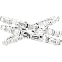 14K White Gold Free Form Crossover Ring with Bar Set Emerald Cut and Round Diamonds - 1.90 Carat Total Diamond Weight by Auriventus