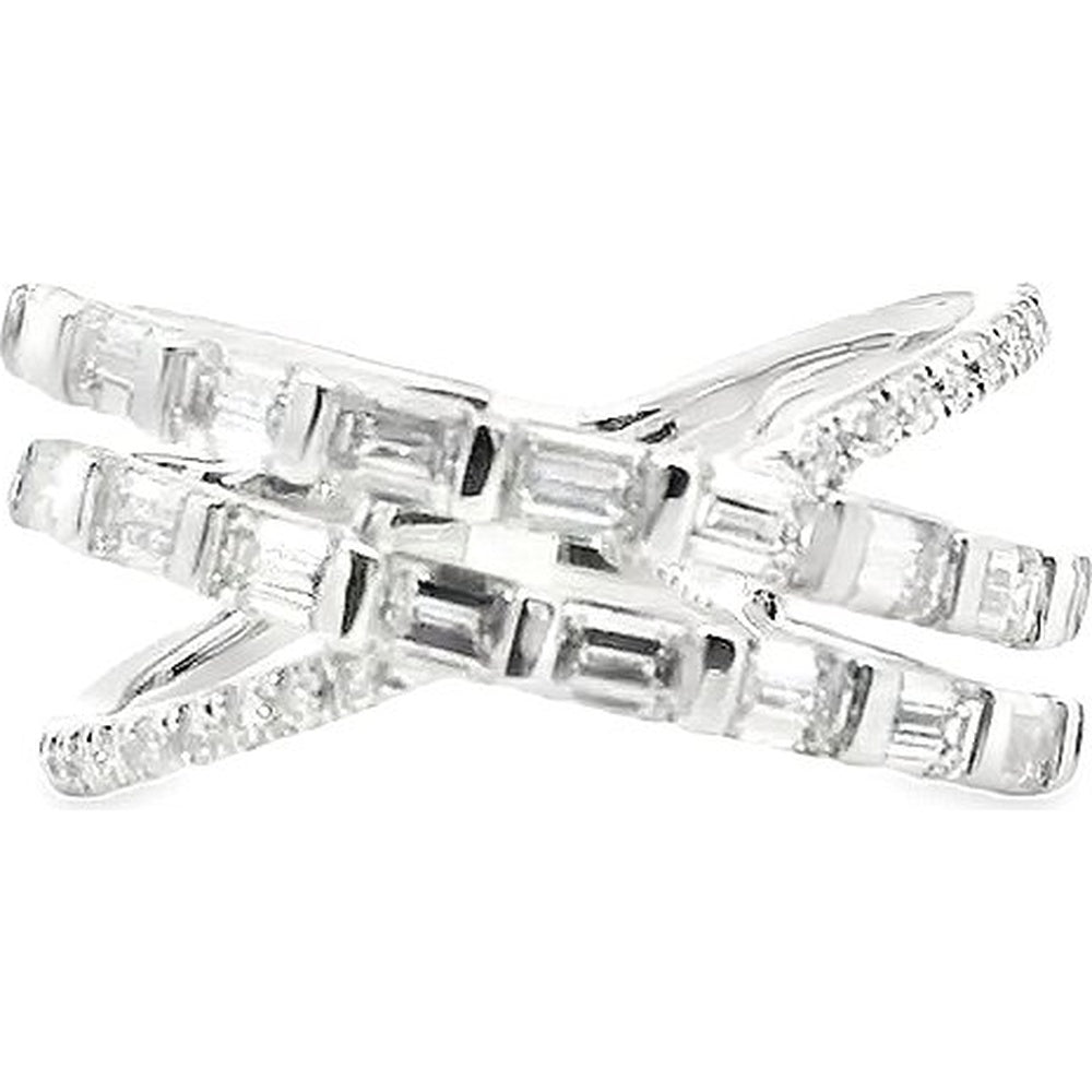 14K White Gold Free Form Crossover Ring with Bar Set Emerald Cut and Round Diamonds - 1.90 Carat Total Diamond Weight by Auriventus