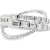 14K White Gold Free Form Crossover Ring with Bar Set Emerald Cut and Round Diamonds - 1.90 Carat Total Diamond Weight by Auriventus