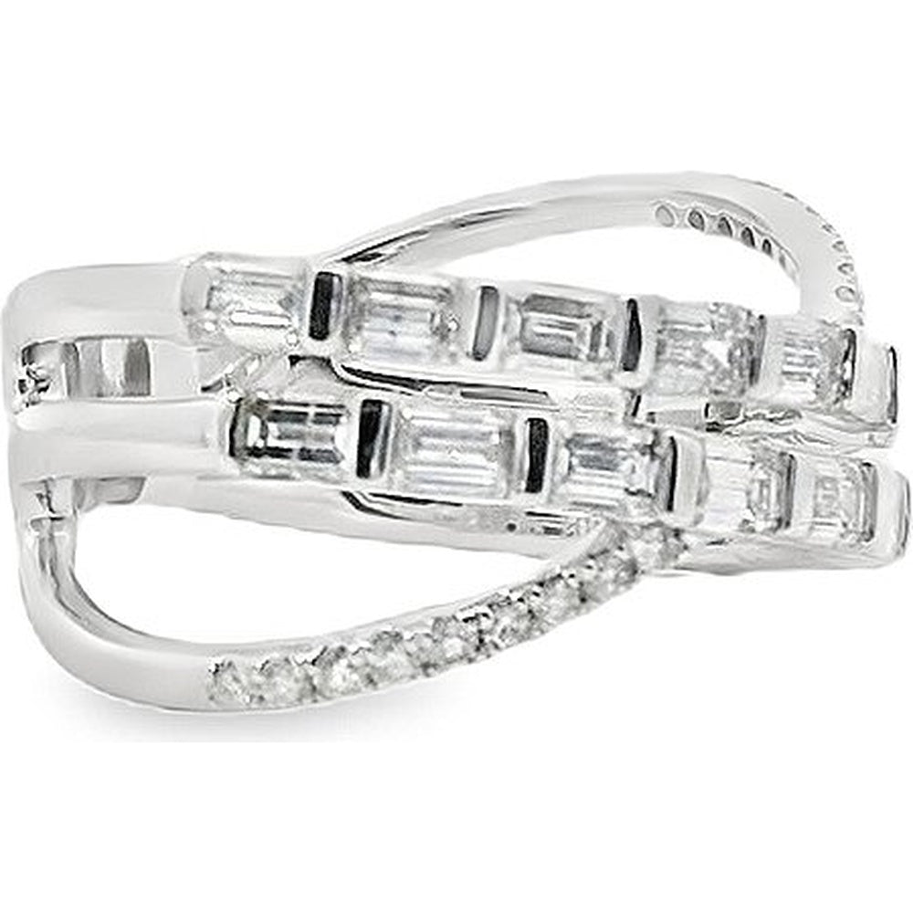 14K White Gold Free Form Crossover Ring with Bar Set Emerald Cut and Round Diamonds - 1.90 Carat Total Diamond Weight by Auriventus