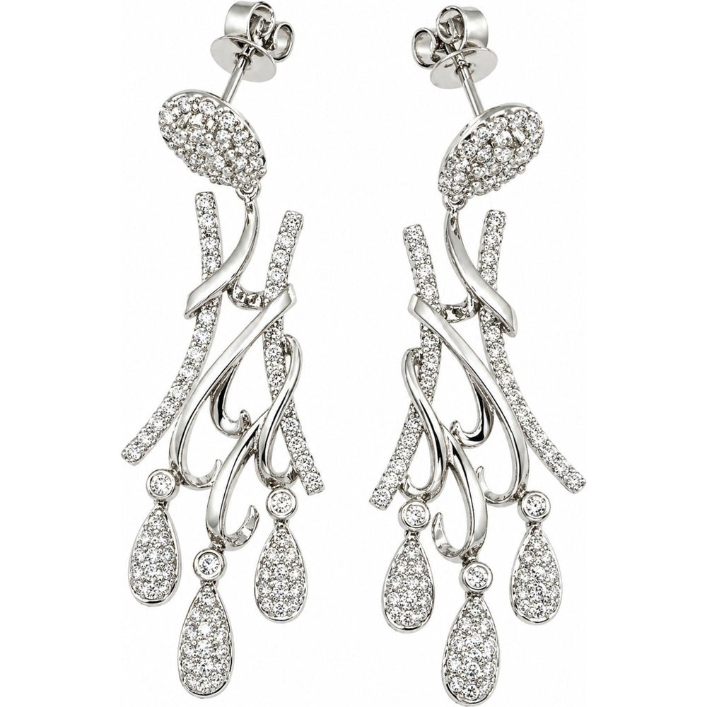 14K White Gold Free Form Dangle Earrings with Pavé Set Round Diamonds - 1.57 Carat Total Diamond Weight by Auriventus