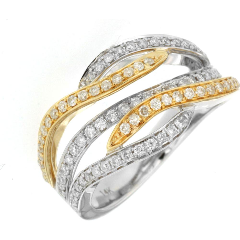 14K White Gold Free Form Diamond Ring with Two-Tone Ribbon Design - 0.64 Carat Total Diamond Weight - Royal Jewelry