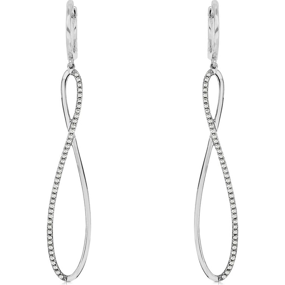 14K White Gold Free Form Drop Earrings with Round Diamonds and Leverback Closures - 0.31 Carat Total Diamond Weight - Royal Jewelry