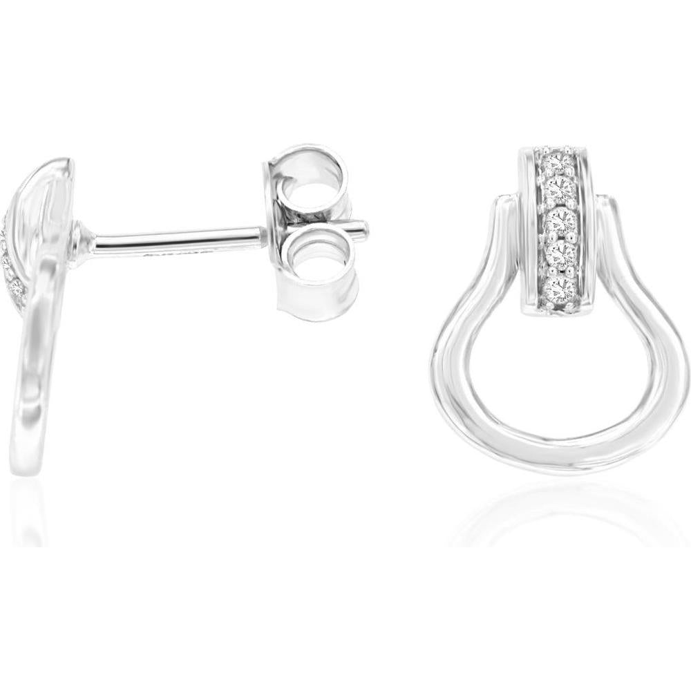 14K White Gold Free Form Earrings with Round Diamonds - 0.05 Carat Total Diamond Weight - Royal Jewelry