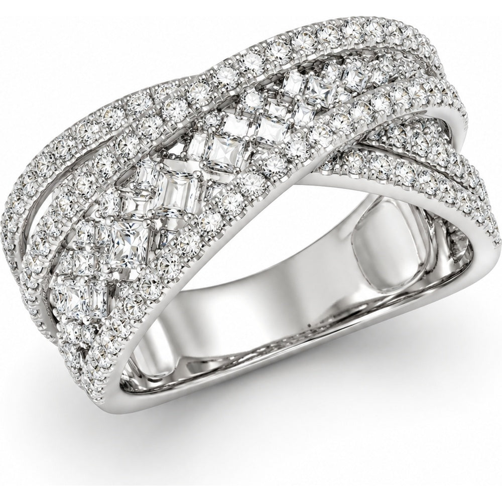 14K White Gold Free Form Fashion Ring with Micro-Pavé Round and Baguette Diamonds - 1.59 Carat Total Diamond Weight by Auriventus