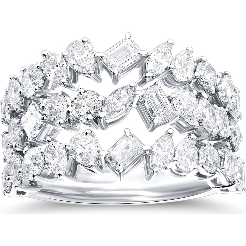 14K White Gold Free Form Fashion Ring with Mixed Pear, Round, and Emerald Cut Diamonds - 3.35 Carat Total Diamond Weight by Auriventus