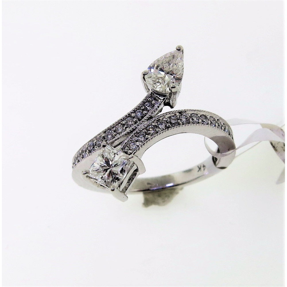 14K White Gold Free Form Fashion Ring with Pear and Princess Cut Diamonds - 1.23 Carat Total Diamond Weight by Auriventus