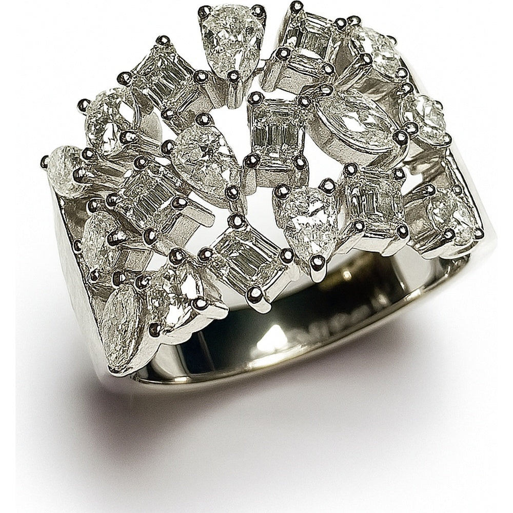 14K White Gold Free Form Fashion Ring with Prong Set Marquise, Round and Baguette Diamonds - 2.41 Carat Total Diamond Weight by Auriventus
