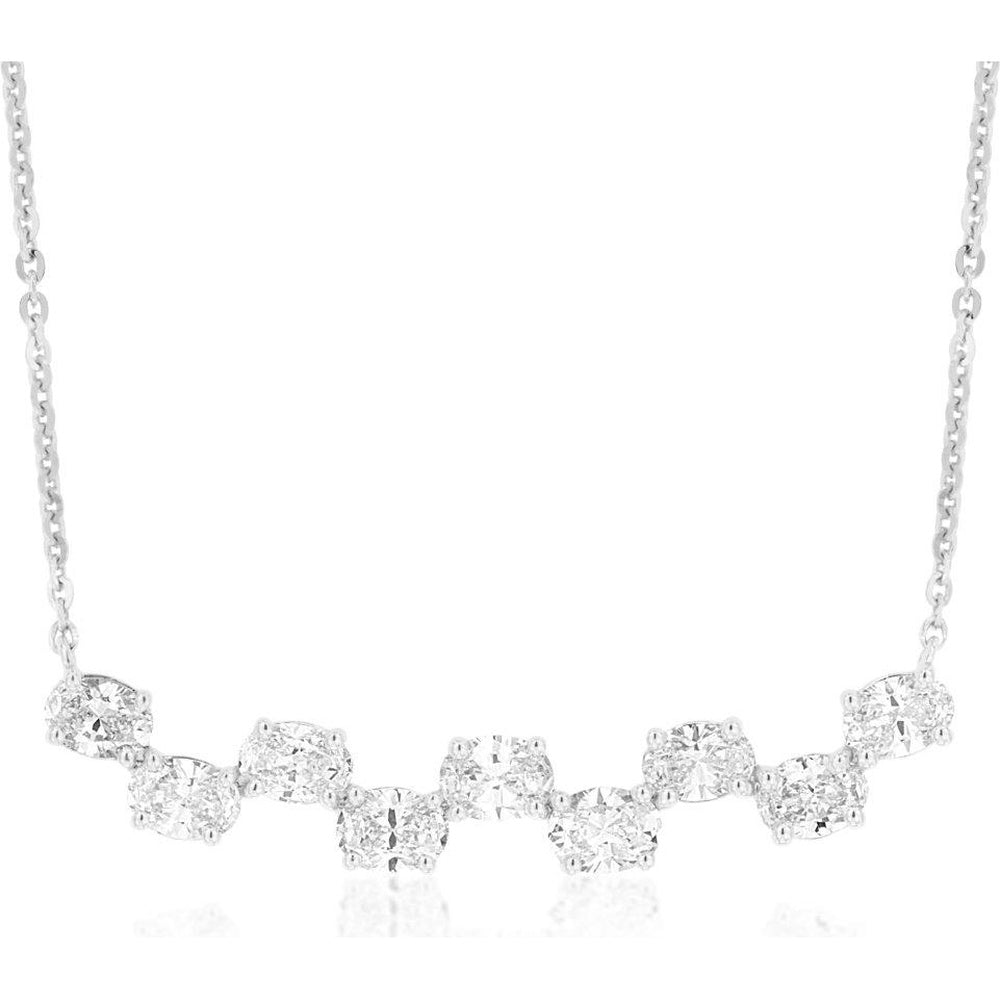 14K White Gold Free-Form Floating Necklace with Prong-Set Round Diamonds - 1.40 Carat Total Diamond Weight - Royal Jewelry