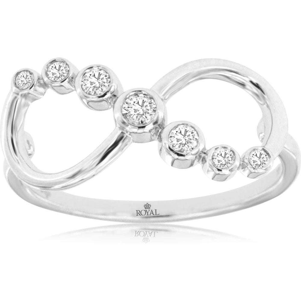14K White Gold Free-Form Intertwined Band Ring with Bezel-Set Graduating Round Diamonds - 0.16 Carat Total Diamond Weight - Royal Jewelry