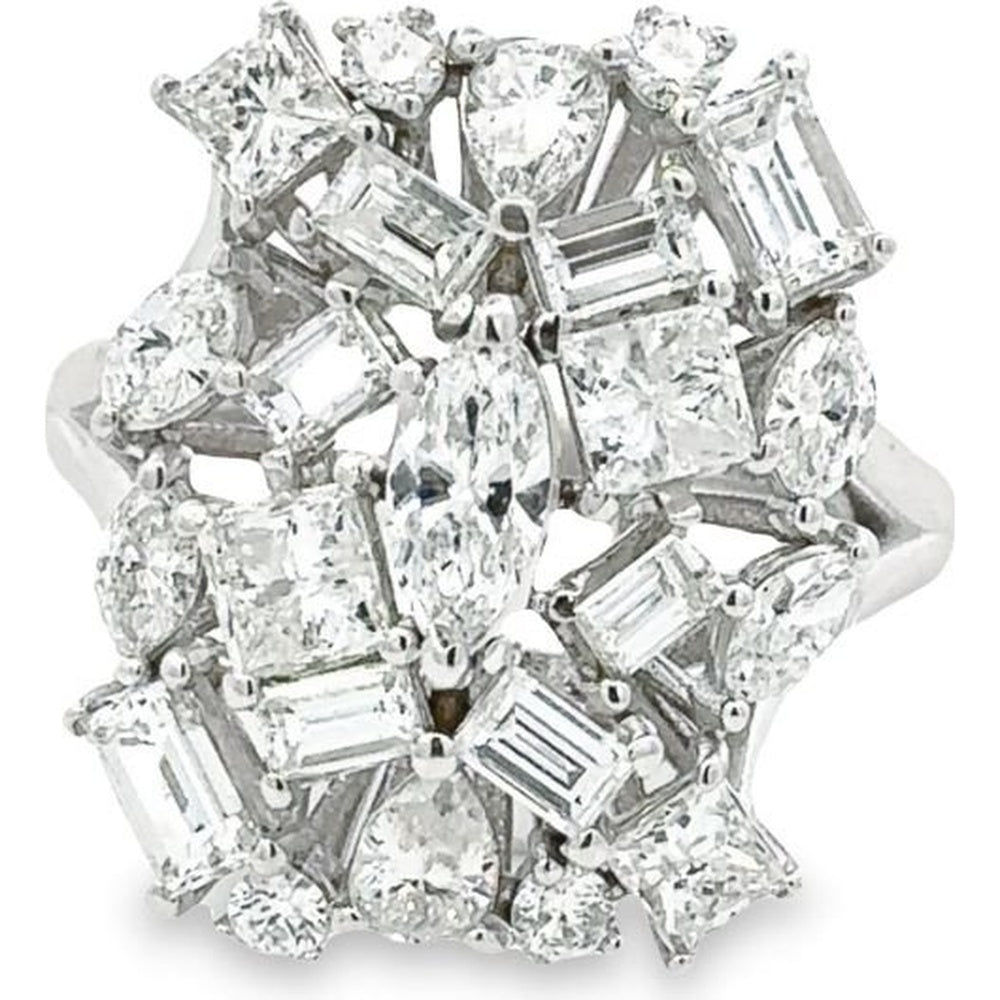 14K White Gold Free Form Mosaic Fashion Ring with Round, Marquise, and Baguette Diamonds - 3.24 Carat Total Diamond Weight by Auriventus
