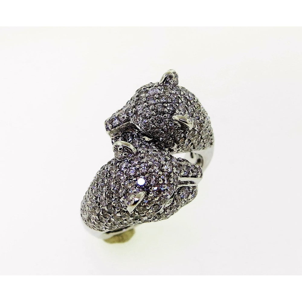 14K White Gold Free Form Panther Head Fashion Ring with Pavé Set Round Diamonds - 3.02 Carat Total Diamond Weight by Auriventus