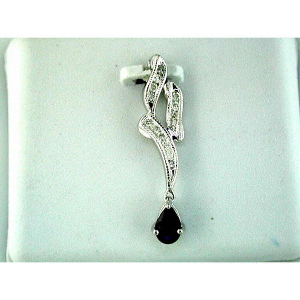 14K White Gold Free Form Pendant with 0.28 Carat Pear Shape Sapphire and 0.15 Carat Round Diamond Accents - Royal Jewelry