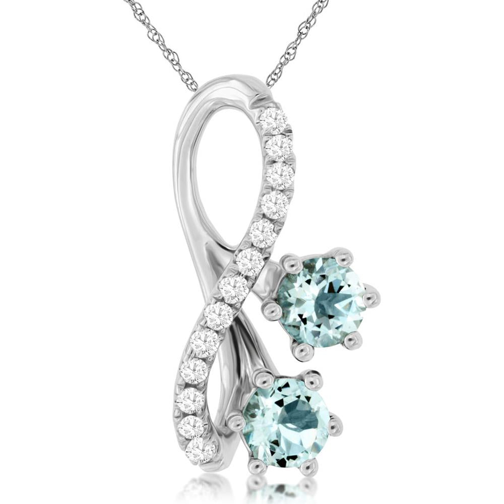 14K White Gold Free Form Pendant with Round Aquamarines and Diamond Accents - 0.90 Carat Total Aquamarine Weight and 0.24 Carat Total Diamond Weight - Royal Jewelry