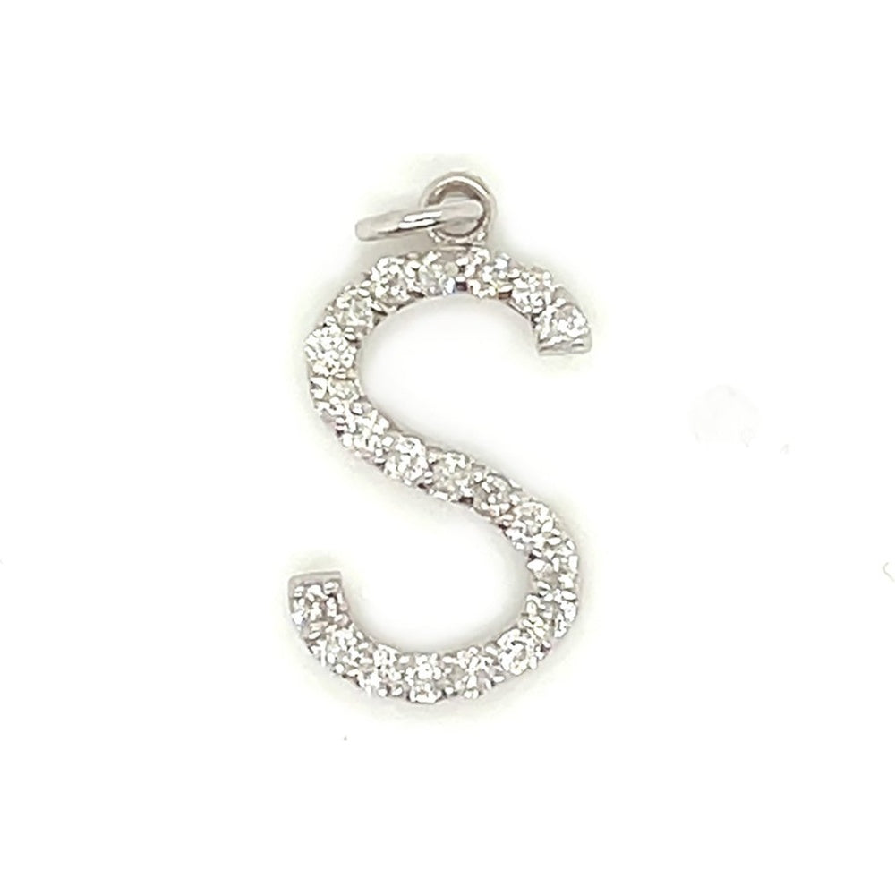 14K White Gold Free Form "S" Initial Pendant with Prong Set Round Diamonds - 0.21 Carat Total Diamond Weight by Auriventus