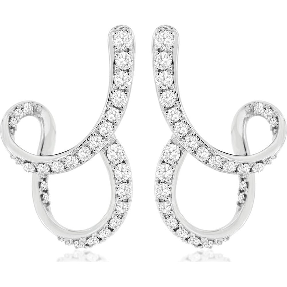 14K White Gold Free-Form Swirl Diamond Earrings - 0.67 Carat Total Diamond Weight - Royal Jewelry