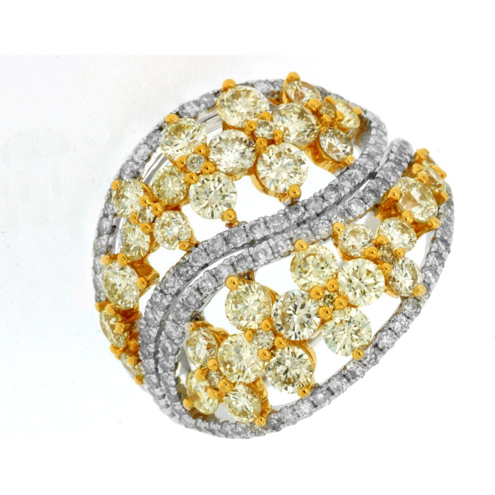14K White Gold Free-Form Swirl Ring with Pavé-Set White and Prong-Set Yellow Diamonds - 2.48 Carat Yellow Diamond and 0.70 Carat White Diamond Total Weight - Royal Jewelry