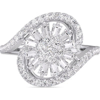 14K White Gold Free Form Swirl Ring with Round and Tapered Baguette Diamonds - 0.86 Carat Total Diamond Weight by Auriventus