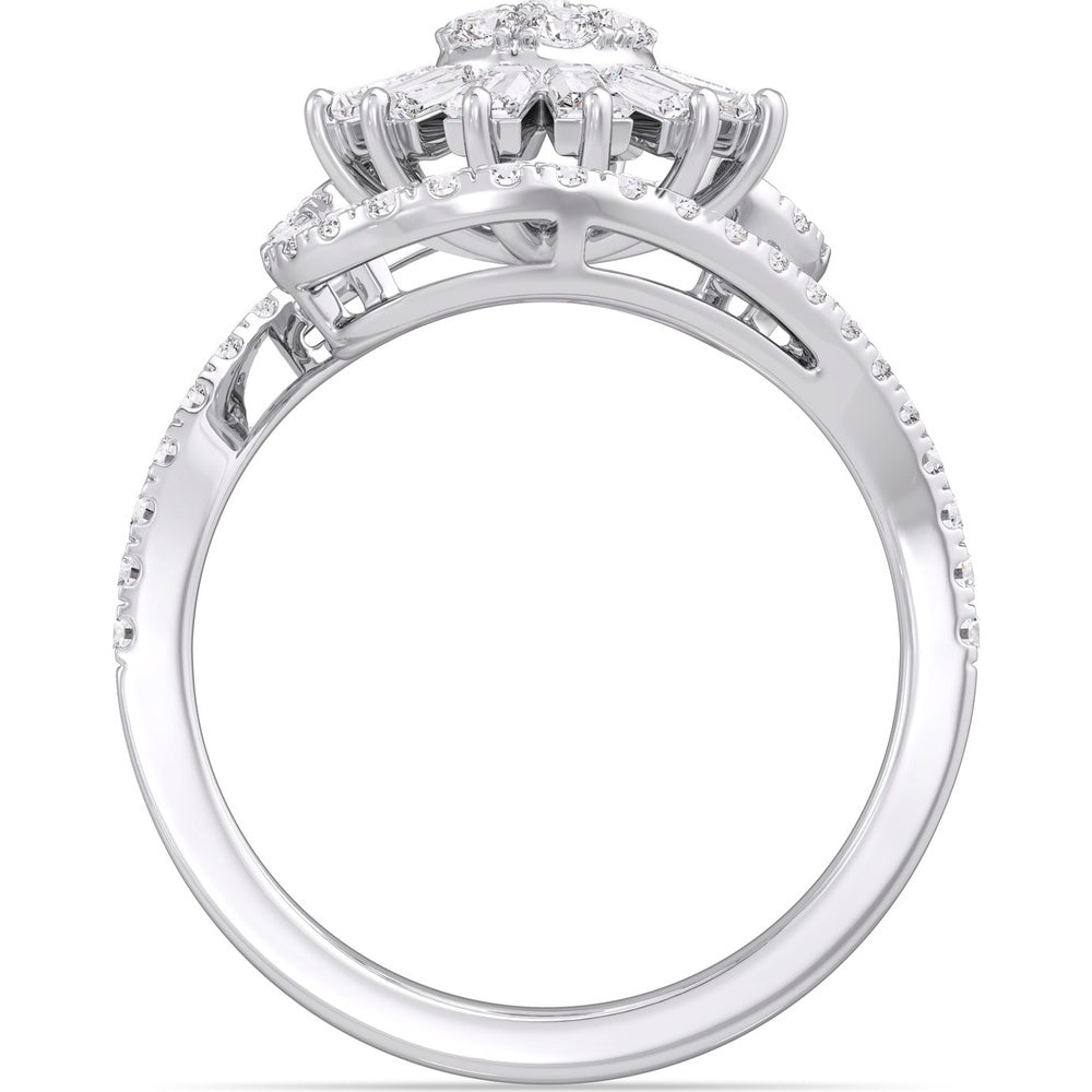 14K White Gold Free Form Swirl Ring with Round and Tapered Baguette Diamonds - 0.86 Carat Total Diamond Weight by Auriventus