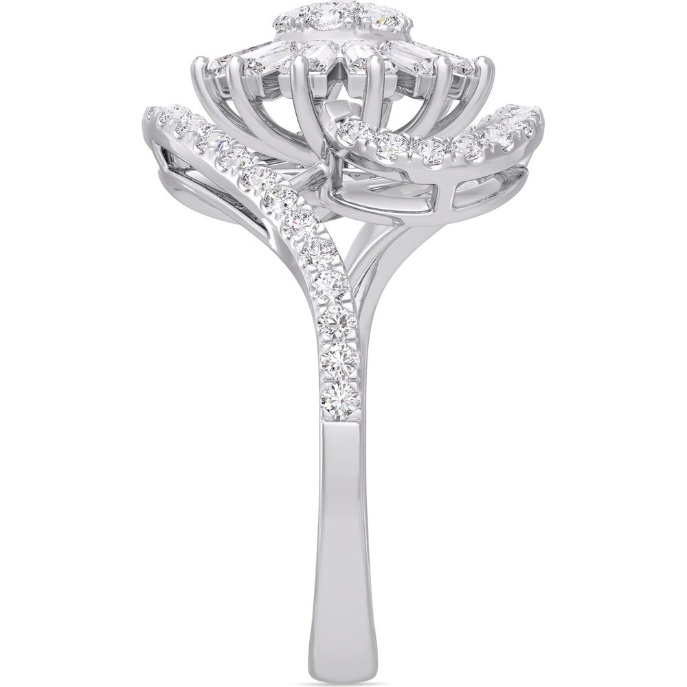 14K White Gold Free Form Swirl Ring with Round and Tapered Baguette Diamonds - 0.86 Carat Total Diamond Weight by Auriventus