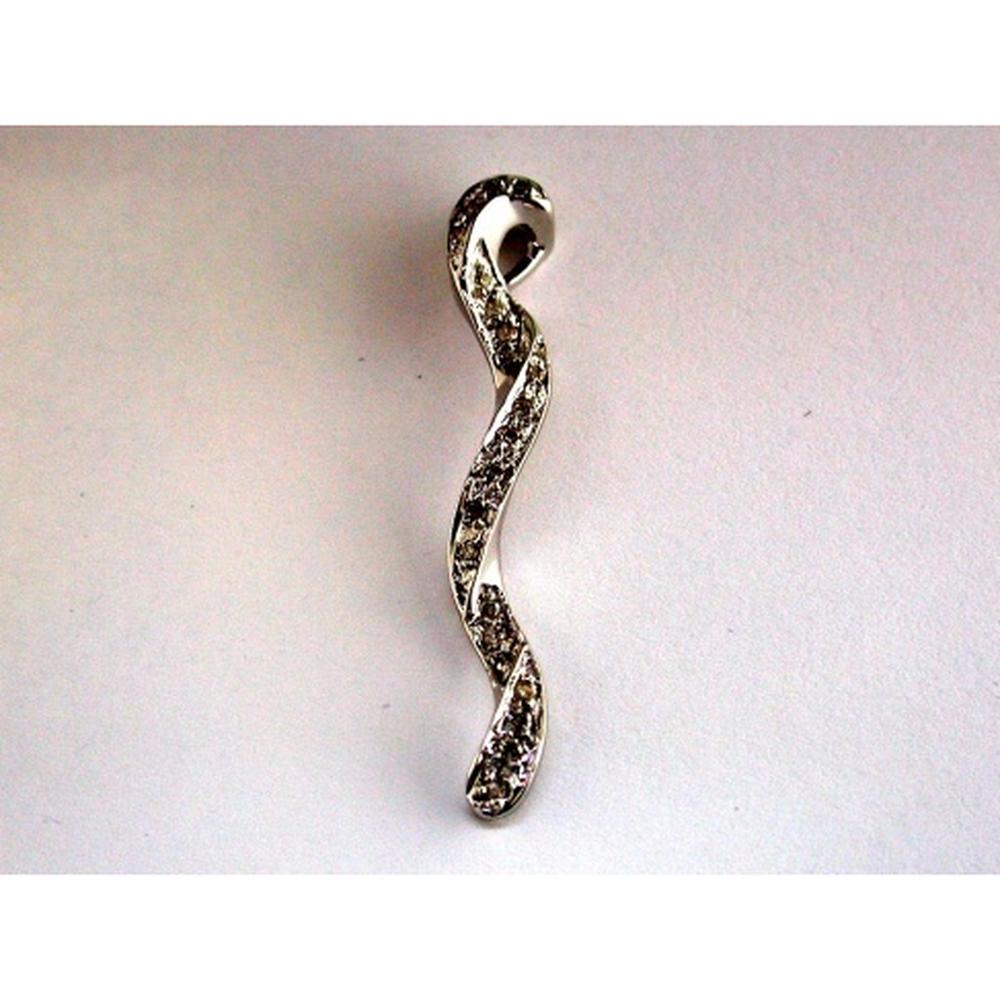 14K White Gold Free Form Twisted Pendant with Round Diamonds - 0.18 Carat Total Diamond Weight - Royal Jewelry