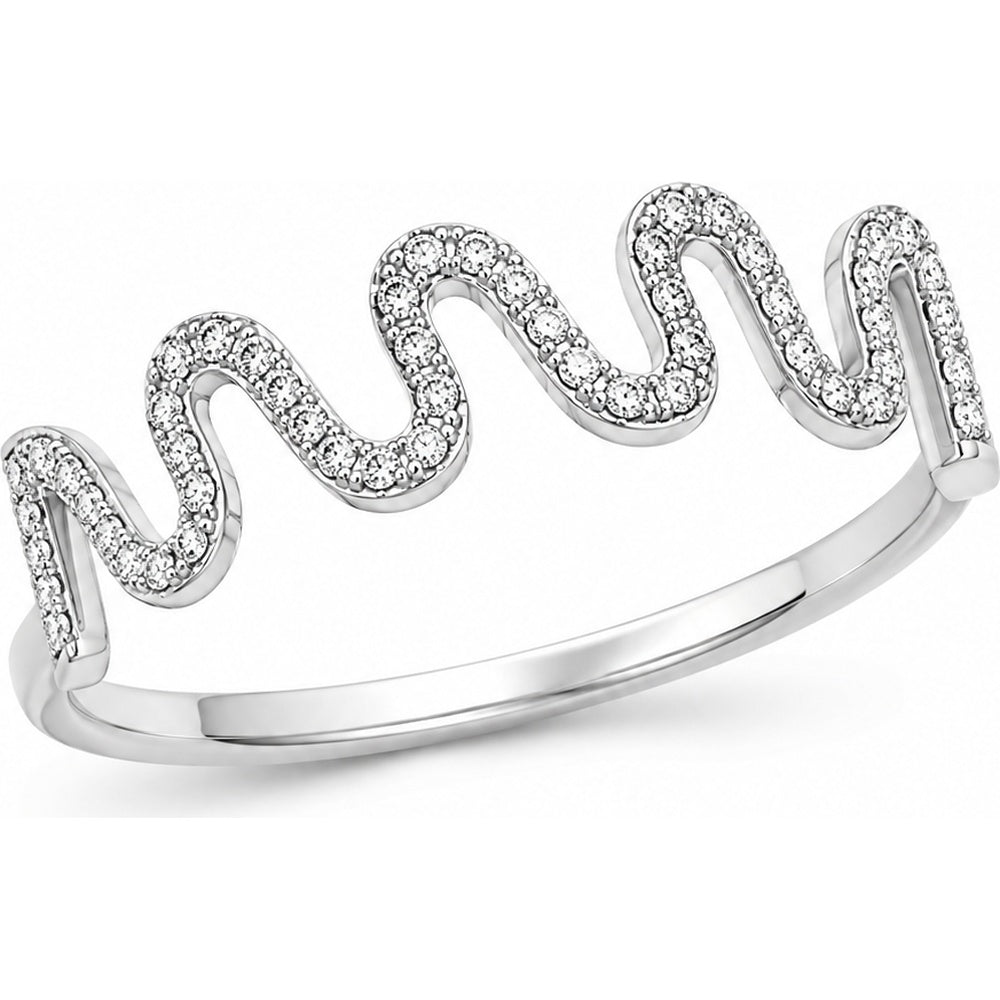 14K White Gold Free Form Wave Fashion Ring with Pavé Set Round Diamonds - 0.10 Carat Total Diamond Weight by Auriventus