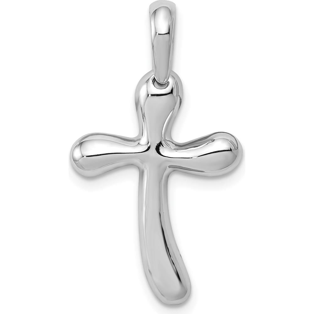 14K White Gold Freeform Cross Pendant with Rhodium Plating - 29mm Length by Oro Pregiato