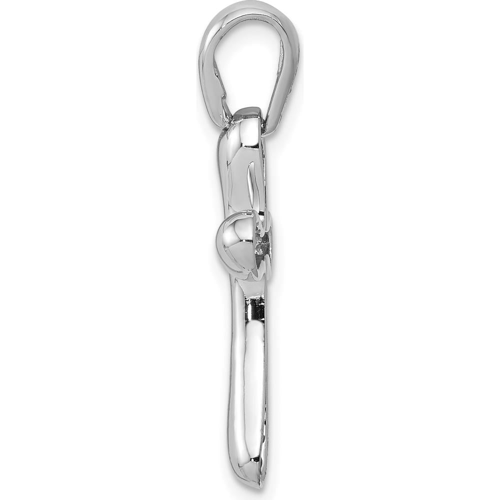 14K White Gold Freeform Cross Pendant with Rhodium Plating - 29mm Length by Oro Pregiato
