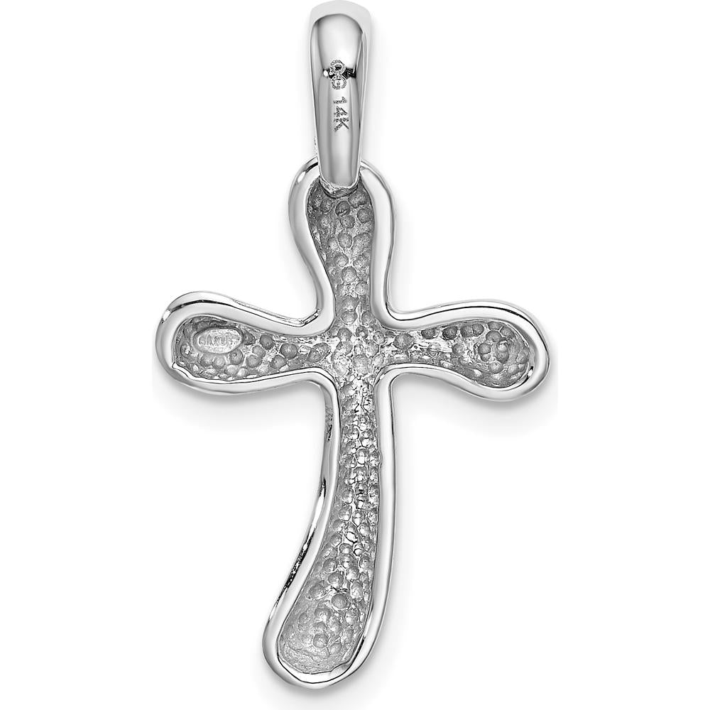 14K White Gold Freeform Cross Pendant with Rhodium Plating - 29mm Length by Oro Pregiato