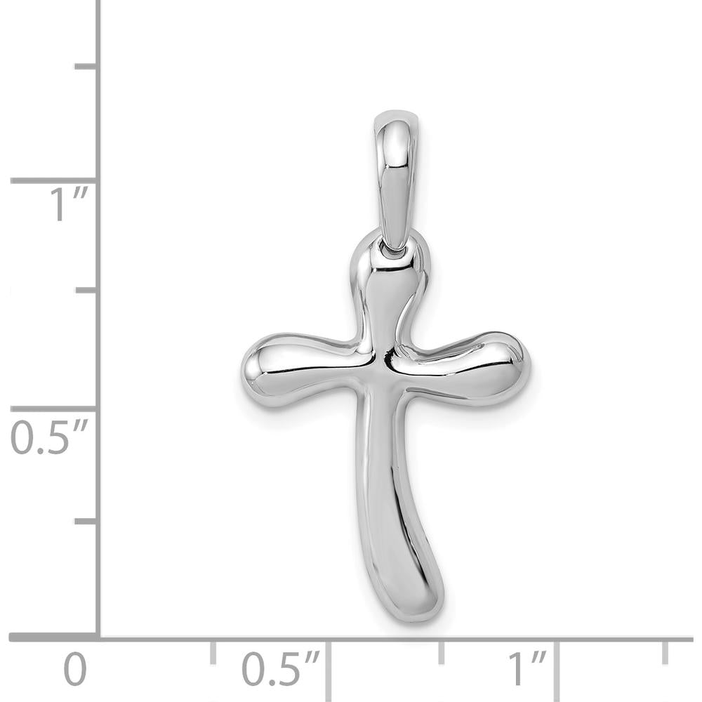 14K White Gold Freeform Cross Pendant with Rhodium Plating - 29mm Length by Oro Pregiato