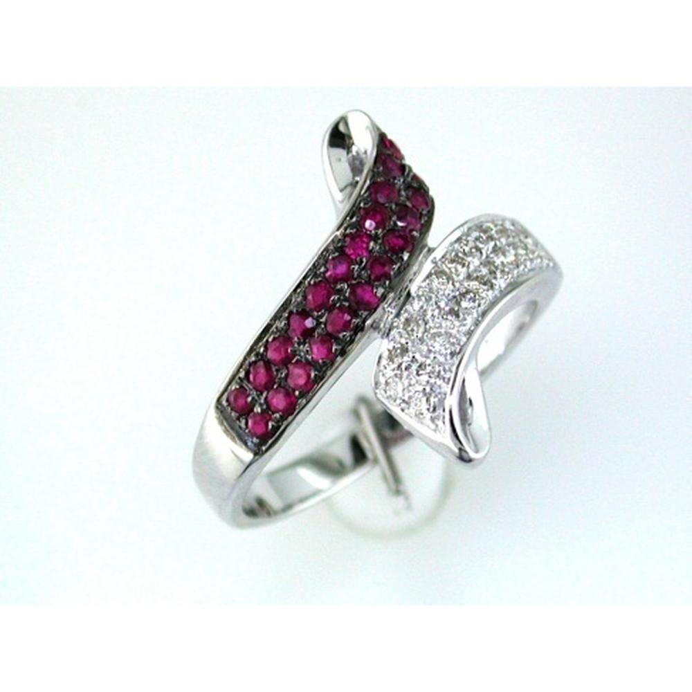 14K White Gold Freeform Ruby and Diamond Ring with 0.40 Carats Rubies and 0.22 Carats Diamonds