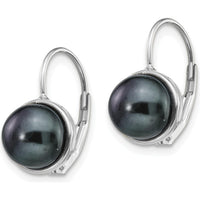 14K White Gold Freshwater Black Button Pearl Leverback Drop Earrings - 6-7mm by Monteluci Fine Jewelry